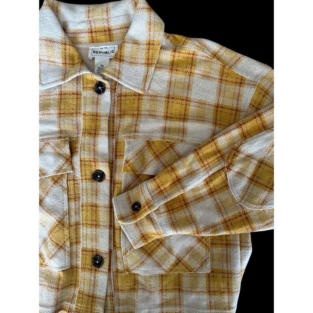 FOR THE REPUBLIC Plaid Patchwork-Elbow Jacket Button Front Cotton Blend‎ Size XS